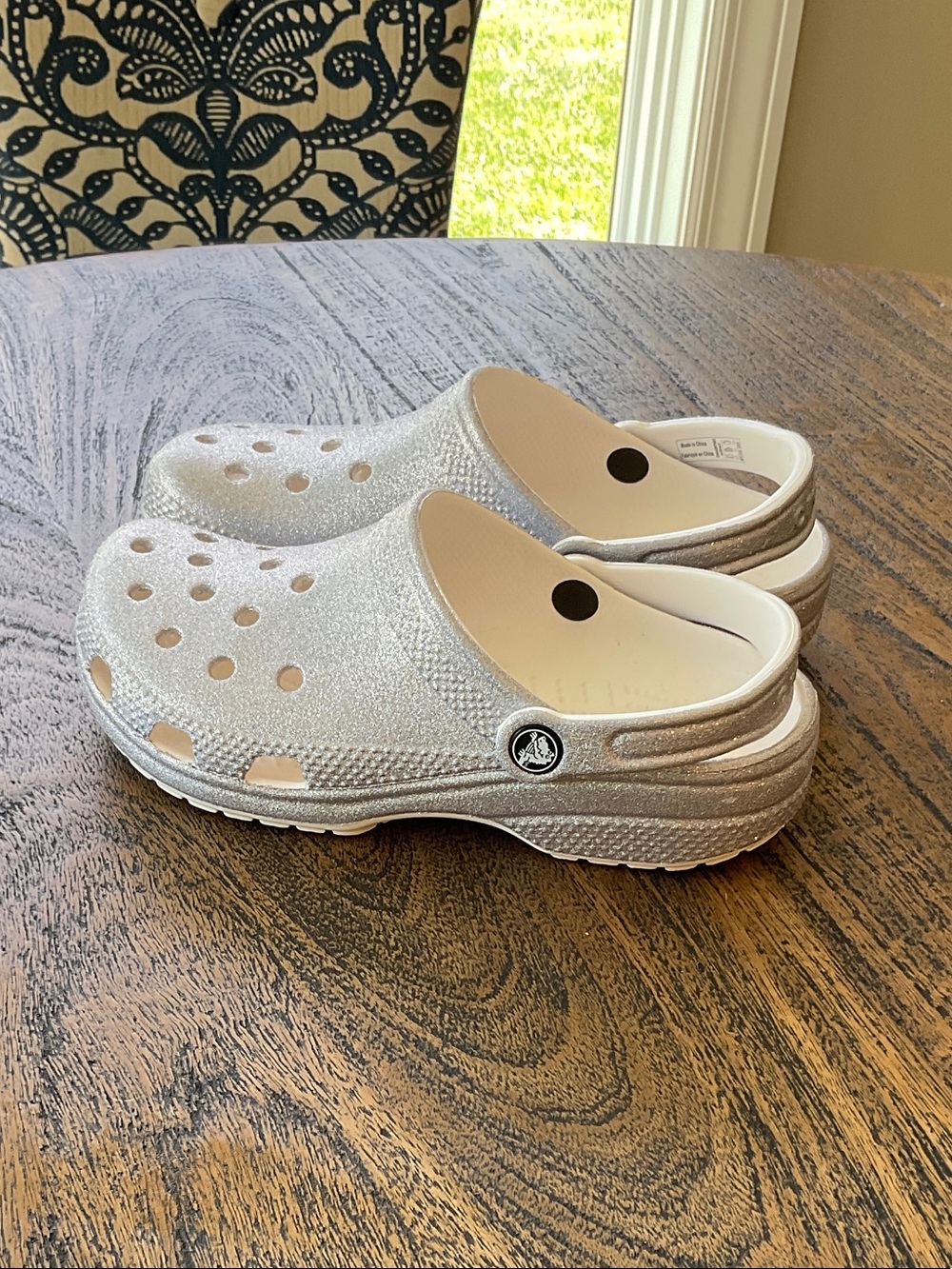 CROCS Silver Glitter Classic Clog with Heel Strap